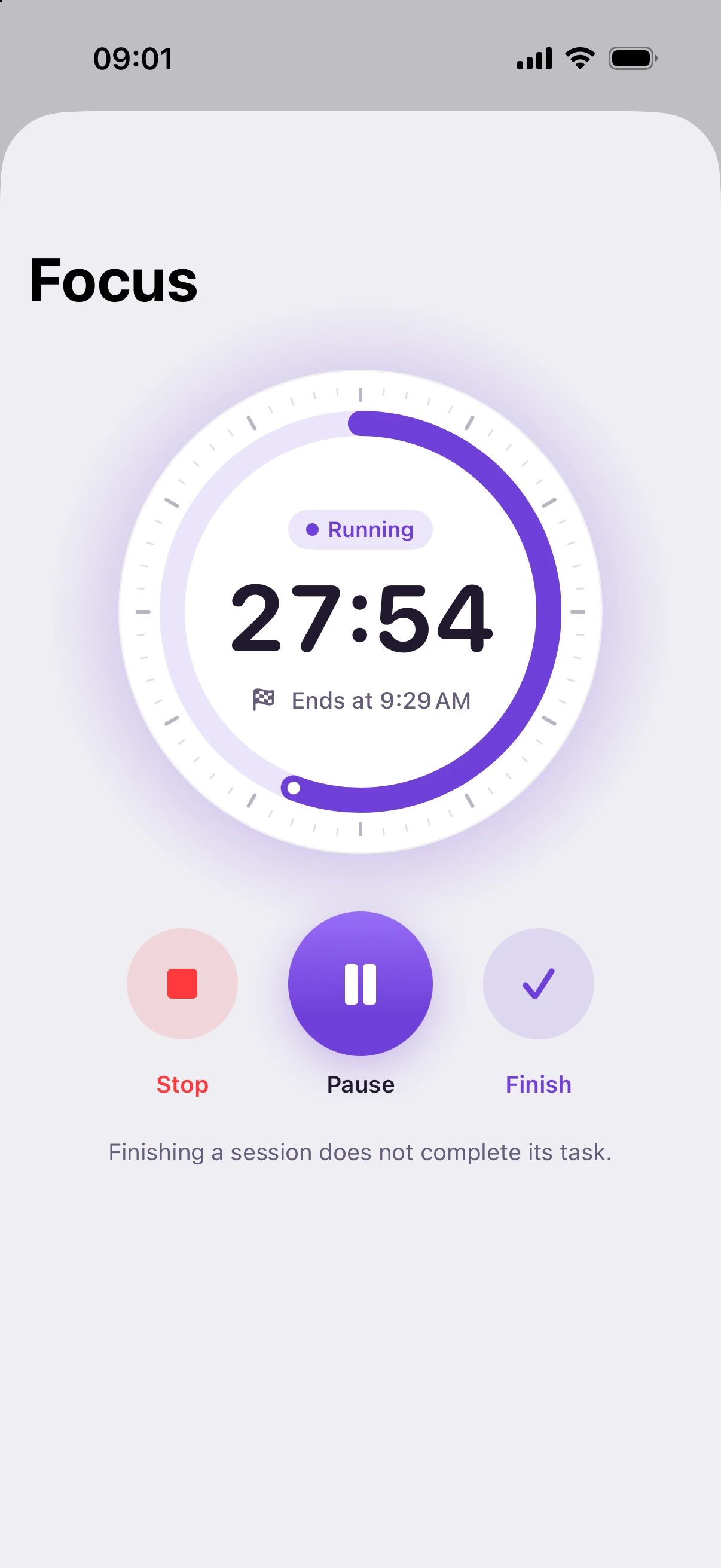 The focus timer in English.